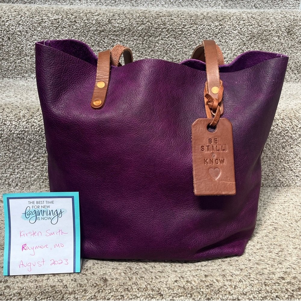 KMM & Co purple bison leather tote